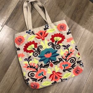 Neon flowers large canvas tote